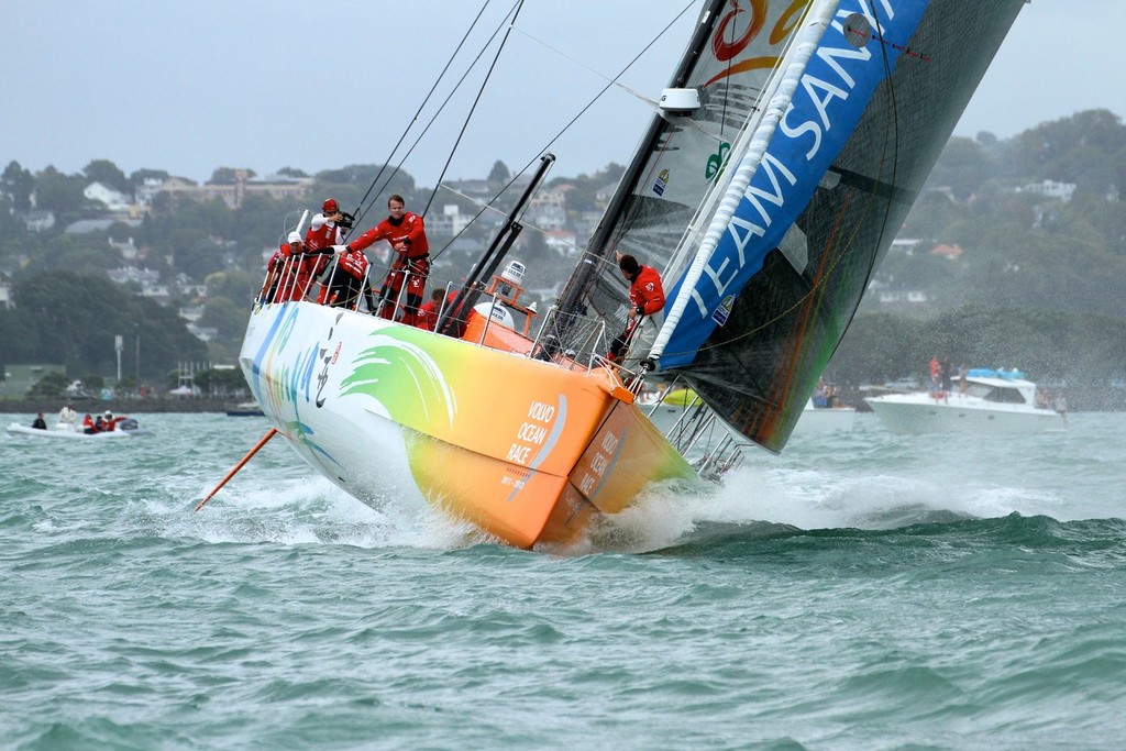 Team Sanya lines up for the first mark - Volvo Ocean Race Auckland - Start March 18,2012 © Richard Gladwell www.photosport.co.nz